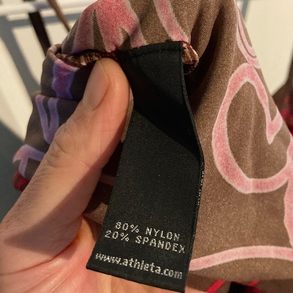 Athleta Sport Dress, size S. Chocolate brown with magenta floral swirl pattern. - Picture 6 of 9